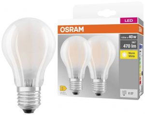 Osram LED fényforrás gyertya forma E27 4W melegfehér 2db/cs (4099854094248)