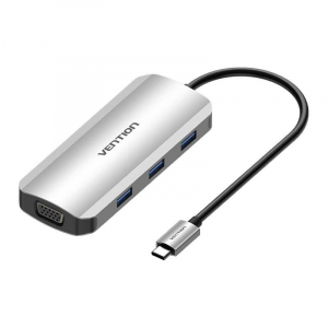 Vention USB-C - HDMI, VGA, 3x USB 3.0, PD dokkoló állomás 0,15m szürke (TOIHB)