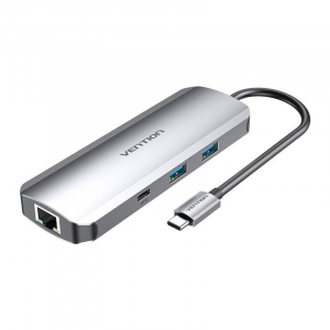 Vention USB-C - HDMI, USB-C, 2x USB3.0, RJ45, SD, TF, TRRS 3.5mm, PD dokkoló állomás 0,15m szürke (TOMHB)