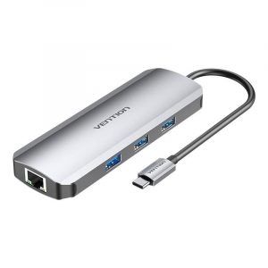 Vention USB-C - HDMI, 3x USB3.0, RJ45, SD, TF, PD dokkoló állomás 0,15m szürke (TOKHB)