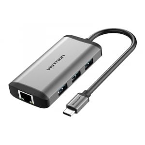 Vention USB-C - HDMI, 3x USB3.0, RJ45, PD dokkoló állomás 0,15m szürke (CNCHB)