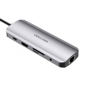 Vention USB-C - HDMI, USB-C, 2x USB3.0, RJ45, SD, TF, TRRS 3.5mm, PD dokkoló állomás 0,15m szürke (TOMHB)