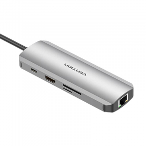 Vention USB-C - HDMI, 3x USB3.0, RJ45, SD, TF, PD dokkoló állomás 0,15m szürke (TOKHB)