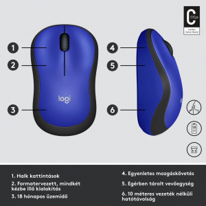 Logitech M220 Silent Vezeték nélküli egér, kék (910-004879)