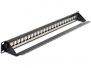 Delock 19" 24 portos Keystone patch panel tehermentesítővel (43277)