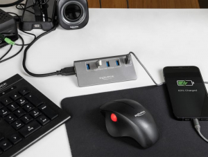 Delock USB 10 Gbps Hub 4 A-típusú USB porttal + 1 gyorstöltő porttal beleértve a tápellátást (64182)