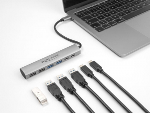 Delock 6 portos USB hub 4 x A-típusú USB anyával és 2 x USB Type-C  anya csatlakozóval (64232)