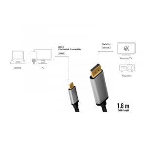 Logilink USB 3.2 Gen1 Type-C kábel C/M-DP/M 4K alu 1,8m (CUA0100)