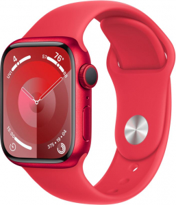 Apple Watch Series 9 (GPS + Cellular) 41mm (PRODUCT)RED alumíniumtok, (PRODUCT)RED sportszíj S/M méret (MRY63QF/A)