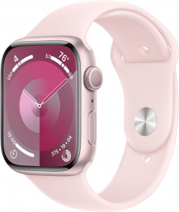 Apple Watch Series 9 (GPS + Cellular) 45mm rózsaszín alumíniumtok, rózsaszín sportszíj M/L méret (MRML3QF/A)