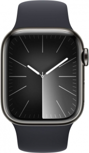 Apple Watch Series 9 (GPS + Cellular) 41mm grafitszínű rozsdamentes acél tok, éjfekete sportszíj S/M méret (MRJ83QF/A)