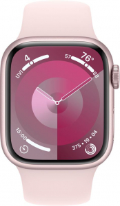 Apple Watch Series 9 (GPS + Cellular) 45mm rózsaszín alumíniumtok, rózsaszín sportszíj M/L méret (MRML3QF/A)