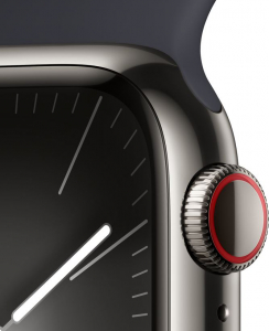 Apple Watch Series 9 (GPS + Cellular) 41mm grafitszínű rozsdamentes acél tok, éjfekete sportszíj S/M méret (MRJ83QF/A)