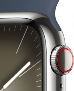 Apple Watch Series 9 (GPS + Cellular) 41mm ezüst rozsdamentes acél tok, viharkék sportszíj M/L méret (MRJ33QF/A)