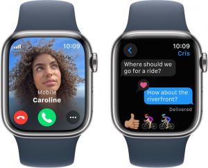 Apple Watch Series 9 (GPS + Cellular) 41mm ezüst rozsdamentes acél tok, viharkék sportszíj M/L méret (MRJ33QF/A)