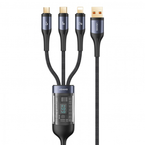 Usams SJ582USB01 Micro USB + Lightning + USB-C gyorstöltő kábel fekete