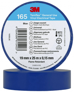 3M Temflex 165 165BL6E vinil szigetelőszalag, kék, 25 m x 19 mm