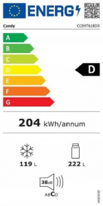 Candy CCE4T618DX alulfagyaszt&oacute;s hűtőszekr&eacute;ny ez&uuml;st
