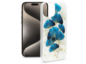 Haffner Gold Glam Apple iPhone 15 Pro Max szilikon tok kék levelek (HF632739)