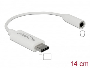 Delock USB Type-C apa > 3,5 mm-es 4 érintkezős sztereó jack anya adapter 14cm fehér (65925)