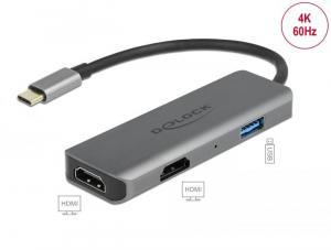 Delock USB Type-C - Dual HDMI adapter 4K, 60Hz és USB porttal (87780)