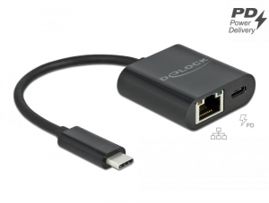 Delock USB Type-C adapter Power Delivery porttal Gigabit LAN 10/100/1000 Mbps fekete (66644)