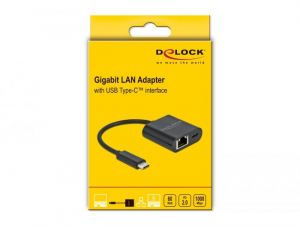 Delock USB Type-C adapter Power Delivery porttal Gigabit LAN 10/100/1000 Mbps fekete (66644)