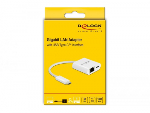 Delock USB Type-C adapter Power Delivery porttal Gigabit LAN 10/100/1000 Mbps fehér (65402)