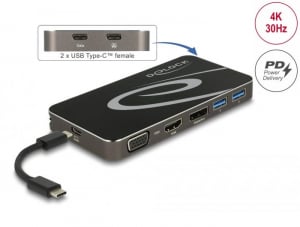 Delock USB Type-C 3.2 dokkoló állomás 4K HDMI DP / 1080p VGA, USB Hub és PD 3.0 (87773)