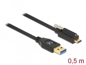 Delock SuperSpeed USB 10 Gbps (USB 3.2 Gen 2) kábel A-típusú apa csatlakozó - USB Type-C apa csatlakozó csavarral a tetején, 0,5m (84025)