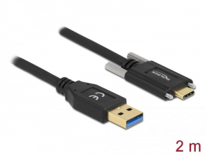 Delock SuperSpeed USB (USB 3.2 Gen 2) kábel A-típusú apa csatlakozó - USB Type-C apa csatlakozó csavarokkal az oldalain, 2m (84019)