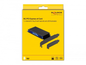 Delock PCI Express x4-k&aacute;rtya - 1 x belső NVMe M.2 Key M hűtőbord&aacute;val &eacute;s RGB LED megvil&aacute;g&iacute;t&aacute;ssal - alacsony profil&uacute; (89013)