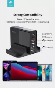Devia ST359446 4xUSB-A - 2xUSB-C asztali t&ouml;ltő&aacute;llom&aacute;s 80W fekete