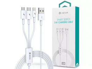 Devia Smart 3 az 1-ben USB-A - USB-C - Micro USB - Lightning adat- és töltőkábel 1,2m fehér (ST329975)