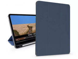 Devia Leather Apple iPad 10.2 (2019/2020/2021) tablet védőtok on/off funkcióval, érintőtoll tartóval kék (ST334078)