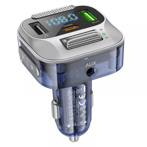 Hoco E75 Bluetooth FM transzmitter - 2xUSB-A szivargyújtó töltő ezüst (HOC0335)