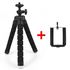 Tripod állvány (állítható, 360°-ban forgatható, 17.5cm magasságban, univerzális, hajlítható láb) FEKETE