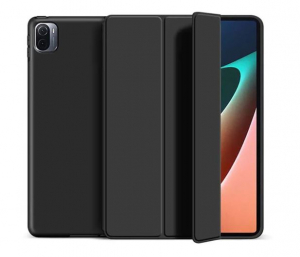 Tok &aacute;ll&oacute;, bőr hat&aacute;s&uacute; (FLIP, oldalra ny&iacute;l&oacute;, TRIFOLD, asztali tart&oacute;) FEKETE (Xiaomi Pad 5)