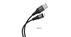 HOCO X38 adatkábel és töltő (USB - lightning 8pin, 2.4A, 1m, törésgátló) FEKETE (X38 / 137783)