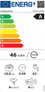 LG F4WR510SWW elöltöltős mosógép gőz funkcióval fehér