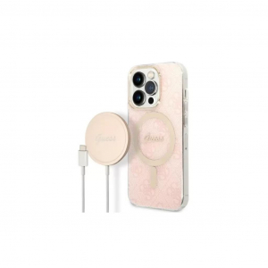 Guess MagSafe Apple iPhone 14 Pro Max tok pink + vezeték nélküli töltő (GUBPP14XH4EACS)