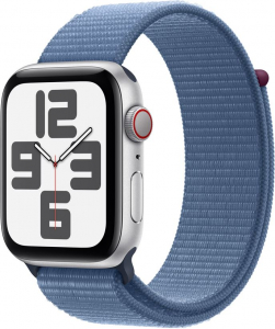 Apple Watch SE (2023) (GPS + Cellular) 44mm ezüst alumíniumtok, télkék sportpánt (MRHM3QF/A)