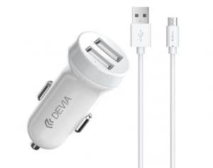 Devia autós töltő 2xUSB-A + microUSB kábel fehér (331183/D07)