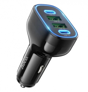 HOCO NZ11 autós töltő 2xUSB - 2xUSB-C aljzat (5V/3A, 72W, PD gyorstöltő, LED) fekete (NZ11_B)