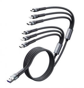 Remax Jany 6az1-ben USB-A -2xUSB-C - 2xmicro USB / 2xLightning kábel 20m fekete (RC-124_B)