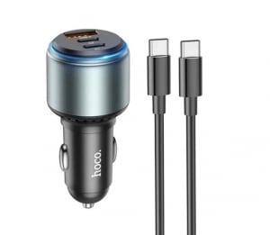 HOCO NZ9 autós töltő USB+2 Type-C aljzat (95W, PD gyorstöltő + Type-C kábel) fekete (NZ9_TYPE_C_B)