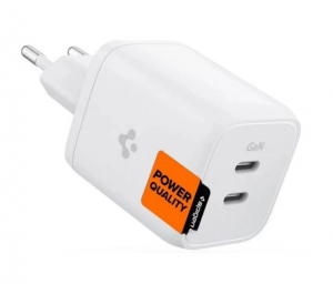 SPIGEN PE2106EU POWERARC hálózati töltő 2xUSB-C aljzat (5V/3A, 65W, GaN, PD gyorstöltő) fehér (ACH03720)