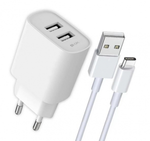 4-OK hálózati töltő 2xUSB-A aljzat (5V/2.4A, gyorstöltő + USB-C kábel) fehér (CVM24T)