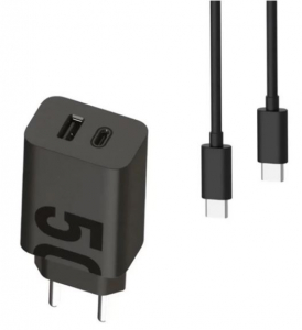 MOTOROLA TURBOPOWER hálózati töltő USB-A + USB-C aljzat (5V/3A, 50W, PD gyorstöltő + USB-C kábel) fekete (MOTOCHAR50W)