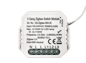 SMARTZILLA Tuya Zigbee kapcsoló mögé rejthető 3 csatornás kapcsoló okosító (N) (2046402-3N)